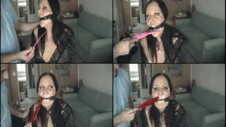 Gagged Lips Tickled With Feather