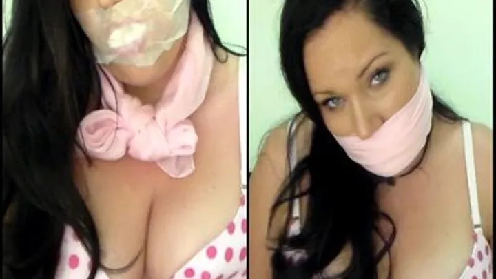 Gagged Play In Pink Polka Dot Bra