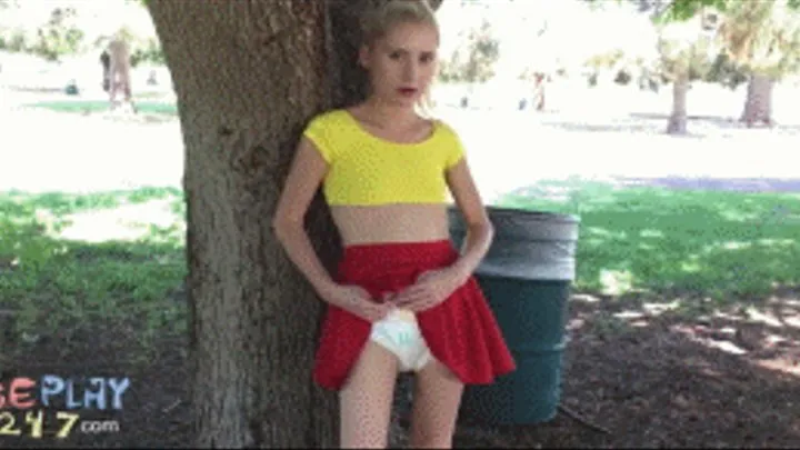 wetting her diapers in the park