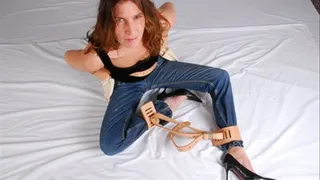 Felicia in Posey mitts and Humane restraints