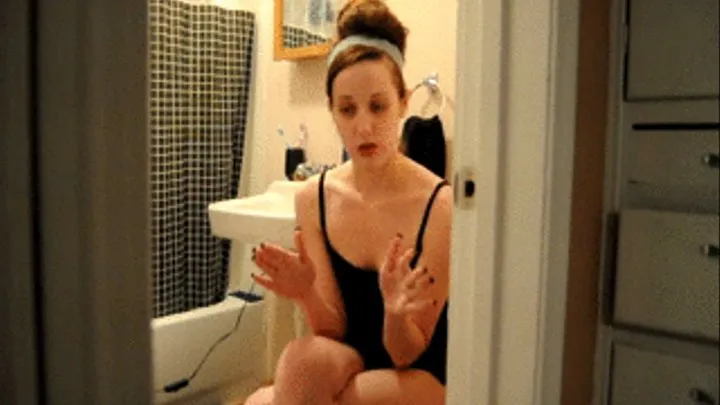 Naked girl smoking and taking a pee