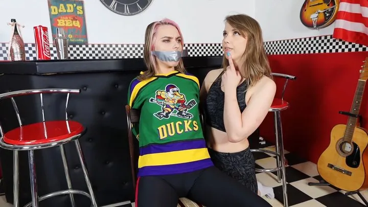 Chloe Toy and LilMissy tie, gag and humiliate in bondage each other over a hockey rivalry