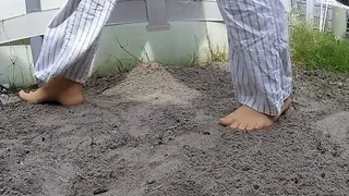 Watching Penny's feet while she brushes the pool