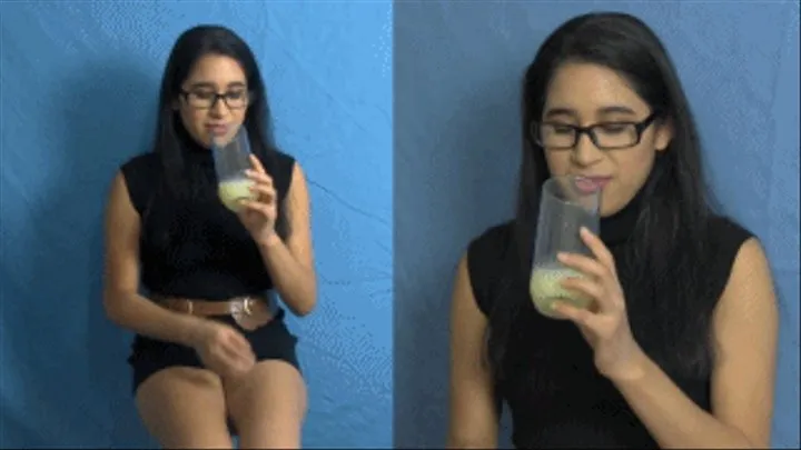 Slave eRica drinks down a glass of defrosted cum