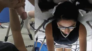 Cheerleader eRica is to milk a cock onto her face at the milking station! Remastered Version.