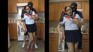 eRica wears a Japanese Sailor School Girl uniform She gets groped and finger fucked