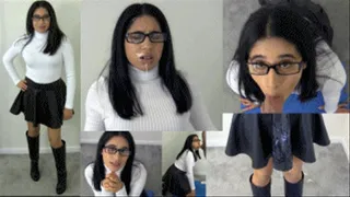 eRica shows us how she sucks cock, takes a facial, and gets a fans cum dumped on her while wearing a white turtleneck and leather skirt! She gets covered in CUM!!