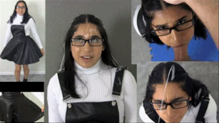 eRica sucks cock and gets a facial while wearing a short leather dress and a tight turtleneck to work!!