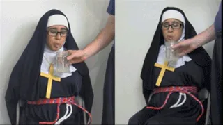 Nun eRica drinks the"seed of man" (cum jar) while tied up to cleanse her soul