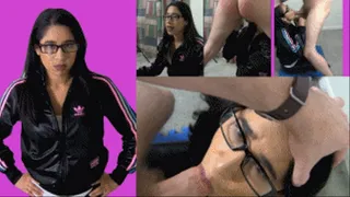 Adidas bitch eRica gets a cock rammed in her mouth to shut her up, She gets face fucked and then splattered with cum!
