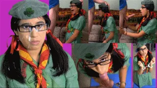 Girlscout eRica gets captured and must deep throat a cock while handcuffed until it explodes with cum all over her face!!