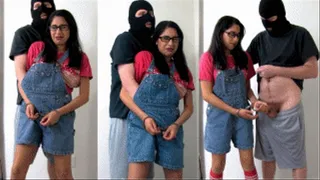 Handcuffed candy thief eRica gets groped and fingered in her overalls!