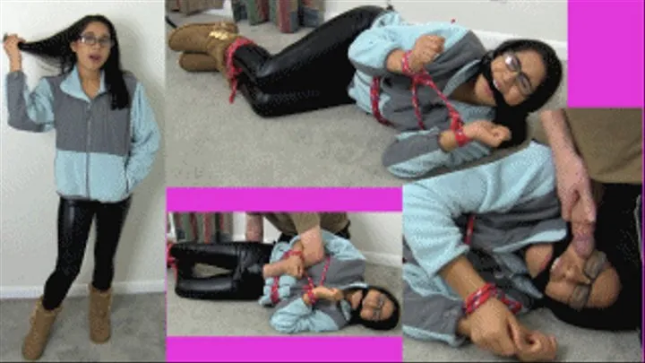 Ski Bunny eRica gets tied up, groped, and dick slapped in her leather leggings, fleece jacket, and uggs