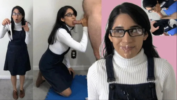 Office clerk eRica finds a used condom in the bathroom! She sucks, throats, and gets face fucked by his cock until he blows his load all over her face!