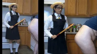 Schoolgirl eRica finds out she is the other women. She wants restitution and beats the professor's ass with a paddle