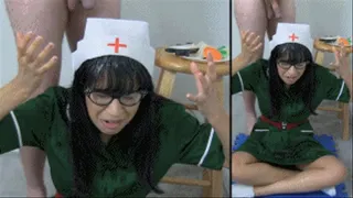 Nurse eRica sucks cock, takes a nasty facial, and then gets a condom Bukkake!