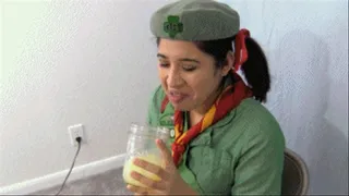 Girlscout eRica earns Cum Drinker merit badge by drinking from an actual cum jar!