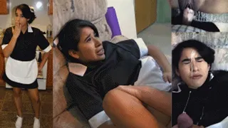 Indentured maid eRica gets fucked on the couch & is blasted with cum