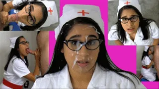 Head Nurse eRica throat fucks a cock and gets blasted with cum! EPIC facial!