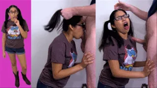 eRica demonstrates her sucking abilities on a cock & gets face fucked using her pigtails as handlebars!