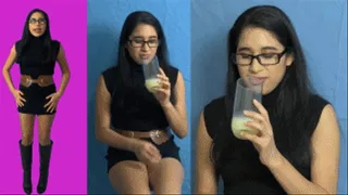 Slave eRica drinks down a glass of defrosted cum!!