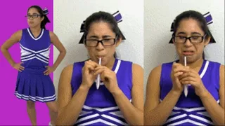 Cheerleader eRica loses her head cheerleading position & drinks the football teams cum to prove her dedication to the team!