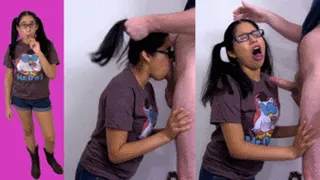 eRica demonstrates her cock sucking abilities & gets face fucked using her pigtails as handlebars!