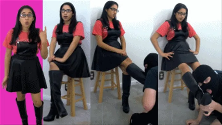 Math tutor eRica lets her student worship & lick her leather boots