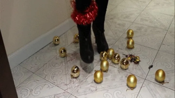 Mistress Stepping and crushing Christmas Balls