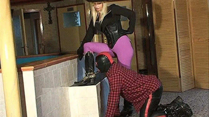 Cowgirl spanks Her boot licker - Full