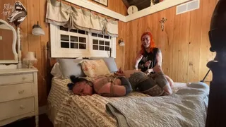 Tattooed Babe Hogtied and Made to Cum (Angle 2)