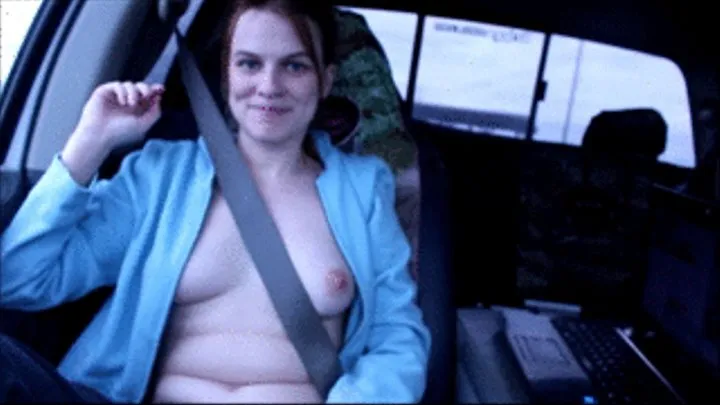 RIDING WITH TITS HANGING OUT AND SEATBELT ON