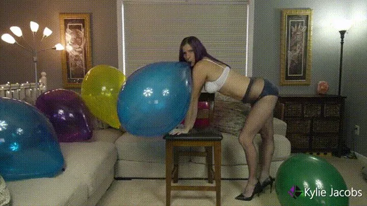 Blue Wet Balloon B2P Wearing Pantyhose - Balloon Blow2pop Fetish - Kylie Jacobs