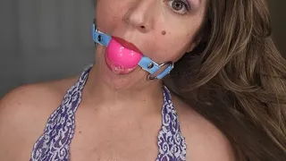 Ball Gagged and Drooling in Purple Nightgown while Putting on Make Up with Liz River Part 1