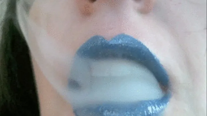 Smoking with Blue Glossy Lipstick