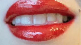 Moaning in Sexy Red Glossy Lipstick - Extreme Close Up