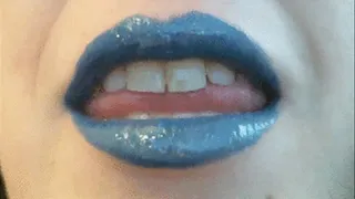 Sexy Blue Lips - Applying Lipstick + Shimmering Gloss - Extreme Close Up