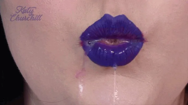 Purple Lipstick Spit Bubbles and Spit Dripping