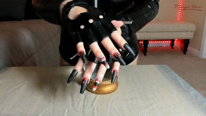 Long Fake Spooky Nails Show Off and Tapping