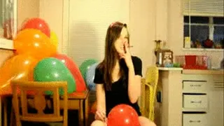 Popping Balloons While Smoking Topless In Heels