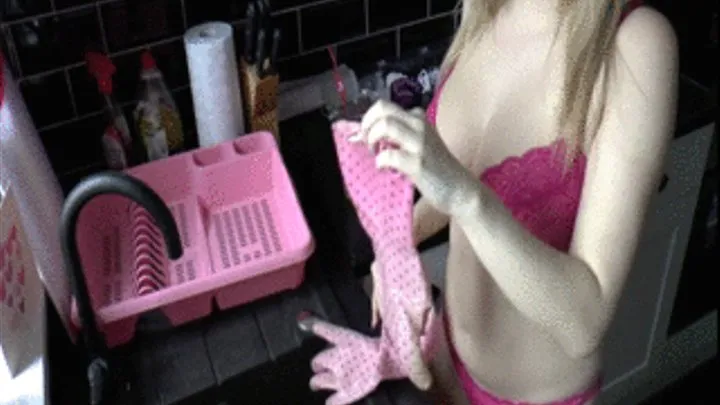Pink Gloves and Underwear dishwashing