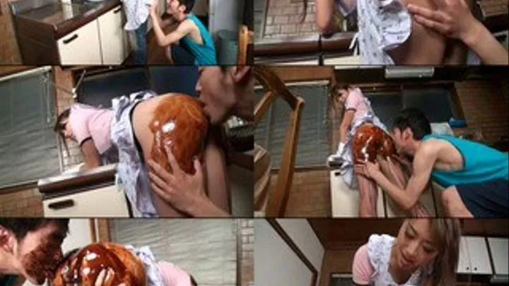 Licking Choco Sauce Off the Maid's Ass!