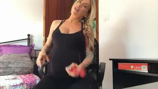 37 wks gym girl preg sit down wand orgasm