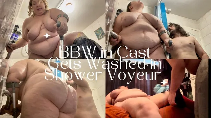 BBW in Cast Gets Washed in Shower Voyeur