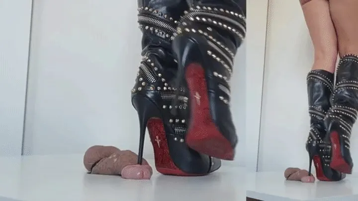 Lady Latisha - CBT Trample Board - Cesare Paciotti Stiletto Boots - (splitscreen)