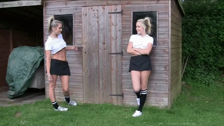 Sexy School Girls Lucy-Anne & Candice Strip Outside the Caretakers Shed