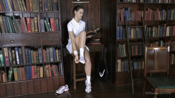 Cute School Girl Melissa Plays with Her White Ankle Socks While Stripping