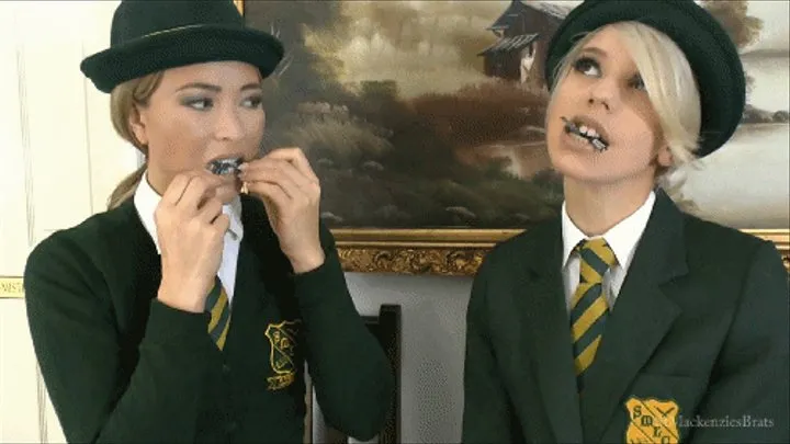 Giant School Girls Natalia & Amy Torment Tiny Men Using Their Mouths & Feet