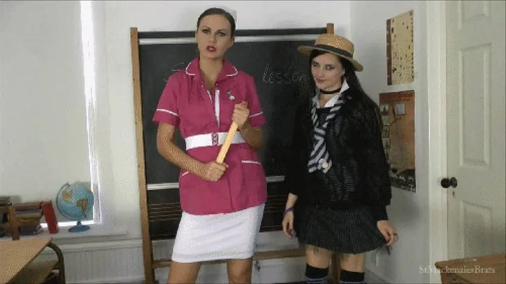 Sexy School Matron Kay & Her Cute Student Pixiee Spank Your Bare Ass in Class