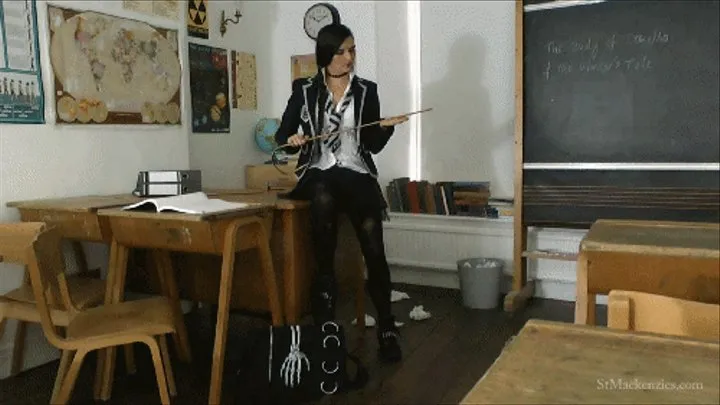 Cute School Girl Pixiee Strips in Class While Playing with Teacher's Cane